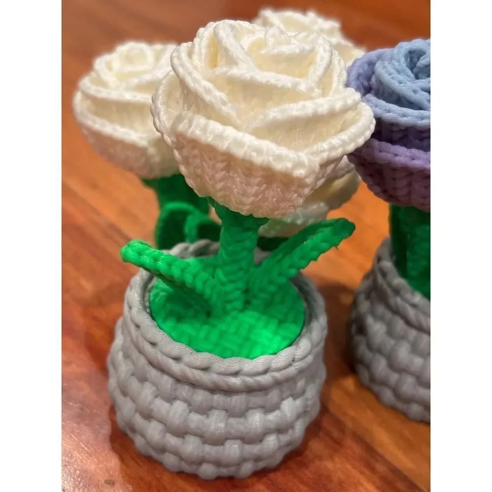 Mini Rose Bouquet in Woven Pot | Custom Colors | Desk & Home Décor Gift